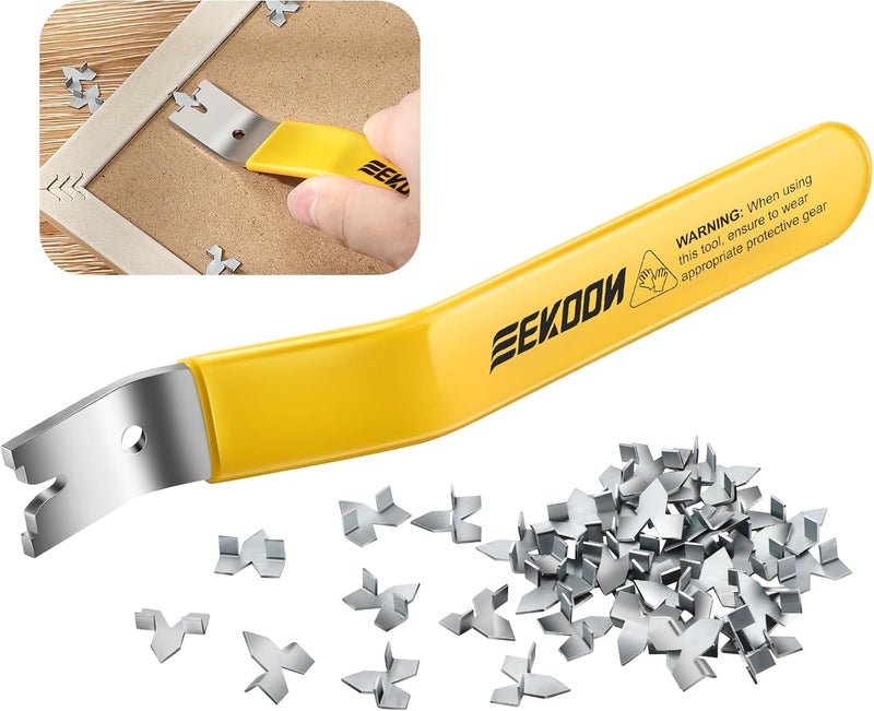 Feekoon Glazier Point Driver, Glazier Setting Tool with 100 Push Points, Glazing Push Point Driver Tool for Framing Glass Picture Cross Stitch(Yellow) - Image 1